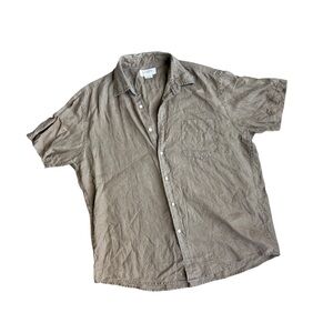 J Crew Mens Green Linen Collared Shirt